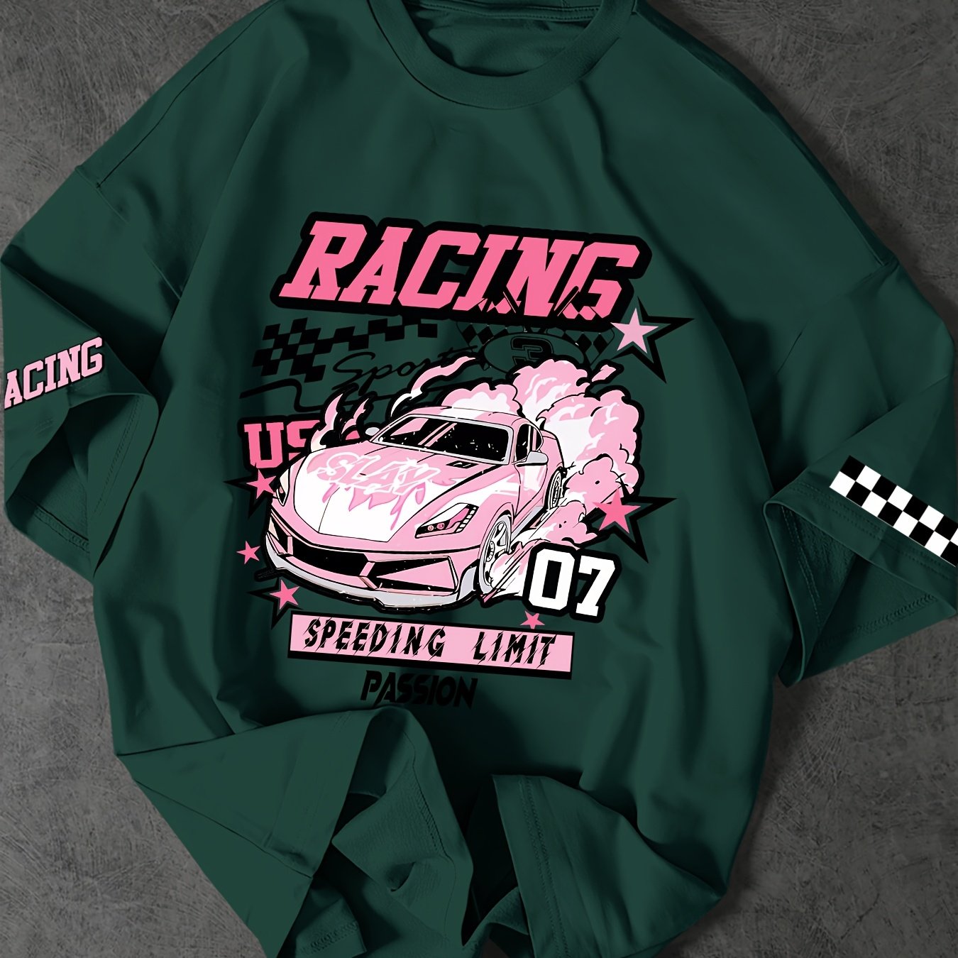 ROGUENATION Street Fashion Racing Print Loose Short-Sleeve T-Shirt