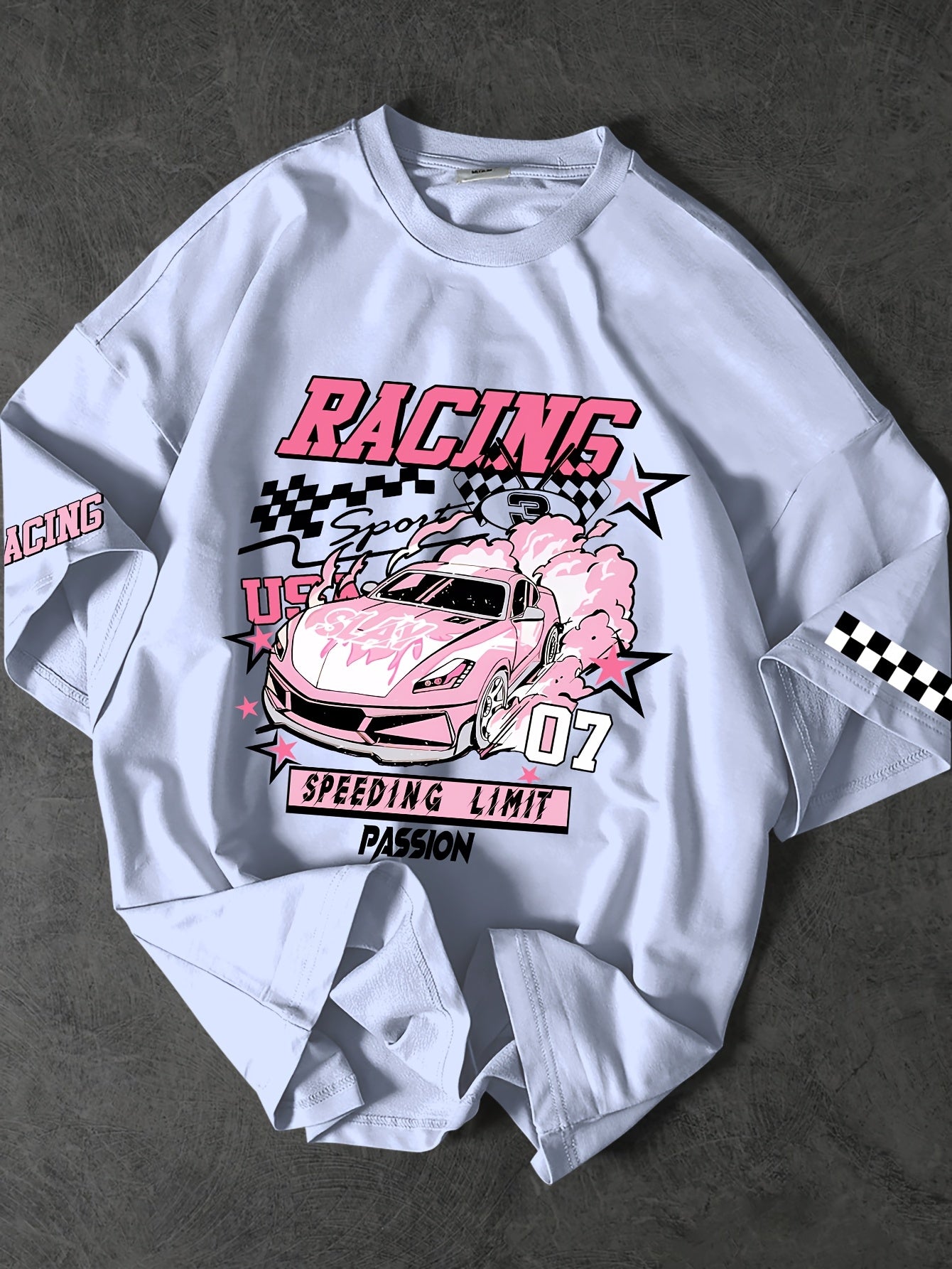 ROGUENATION Street Fashion Racing Print Loose Short-Sleeve T-Shirt