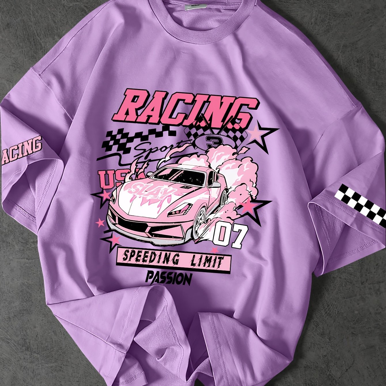 ROGUENATION Street Fashion Racing Print Loose Short-Sleeve T-Shirt