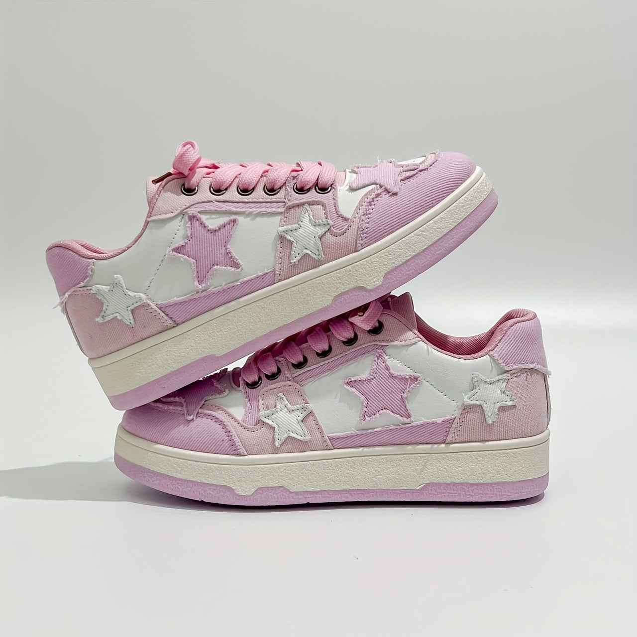 Pink Star-Embroidered Sneakers