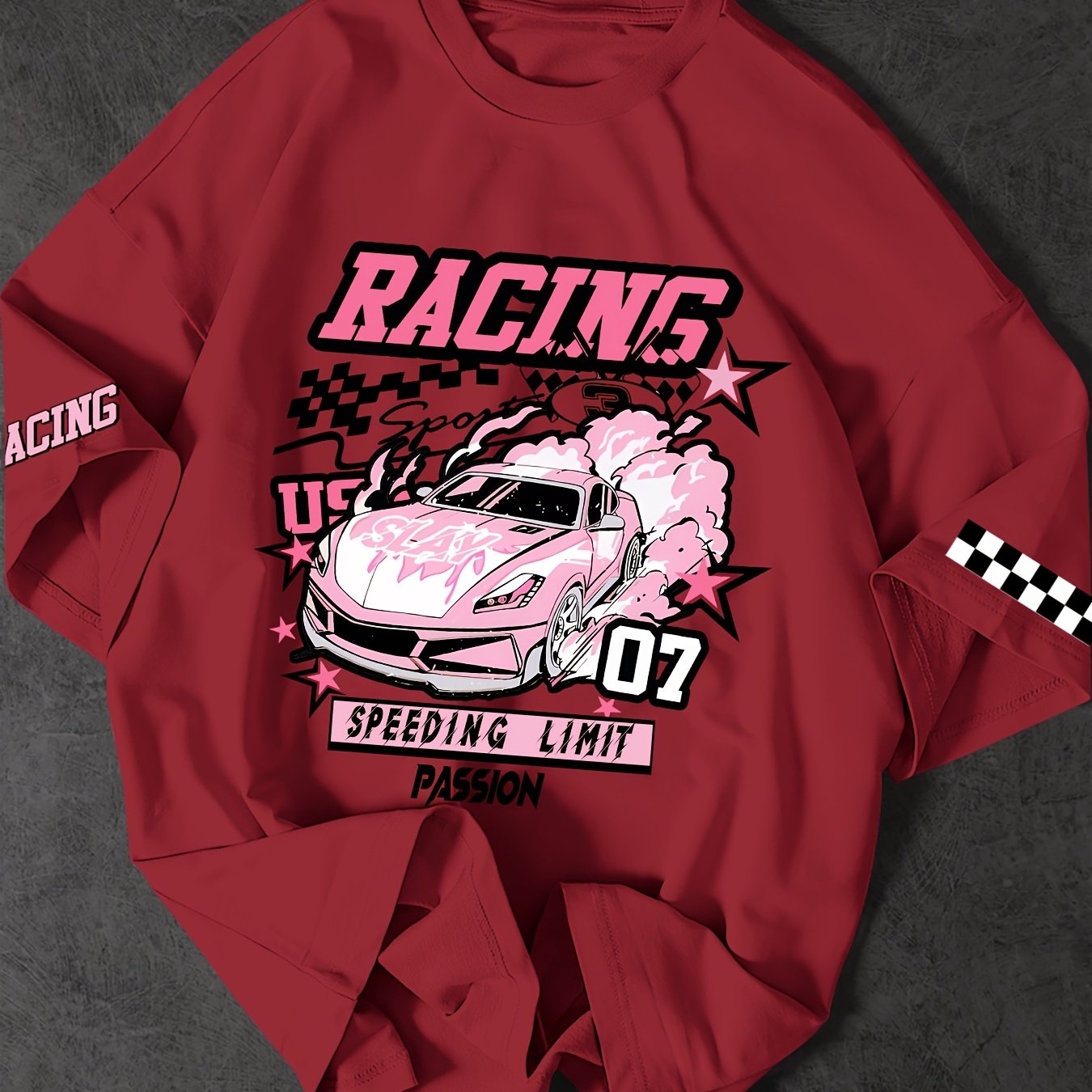 ROGUENATION Street Fashion Racing Print Loose Short-Sleeve T-Shirt
