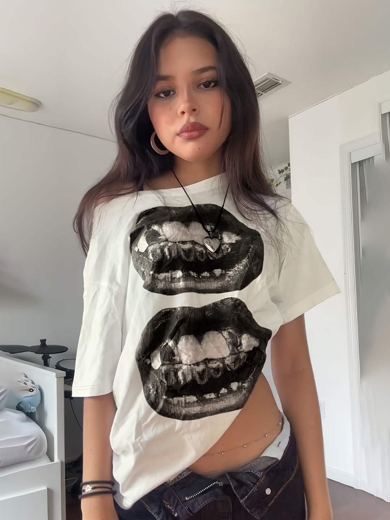 HOOD PHANTOM Printed Off-Shoulder Pure T-Shirt