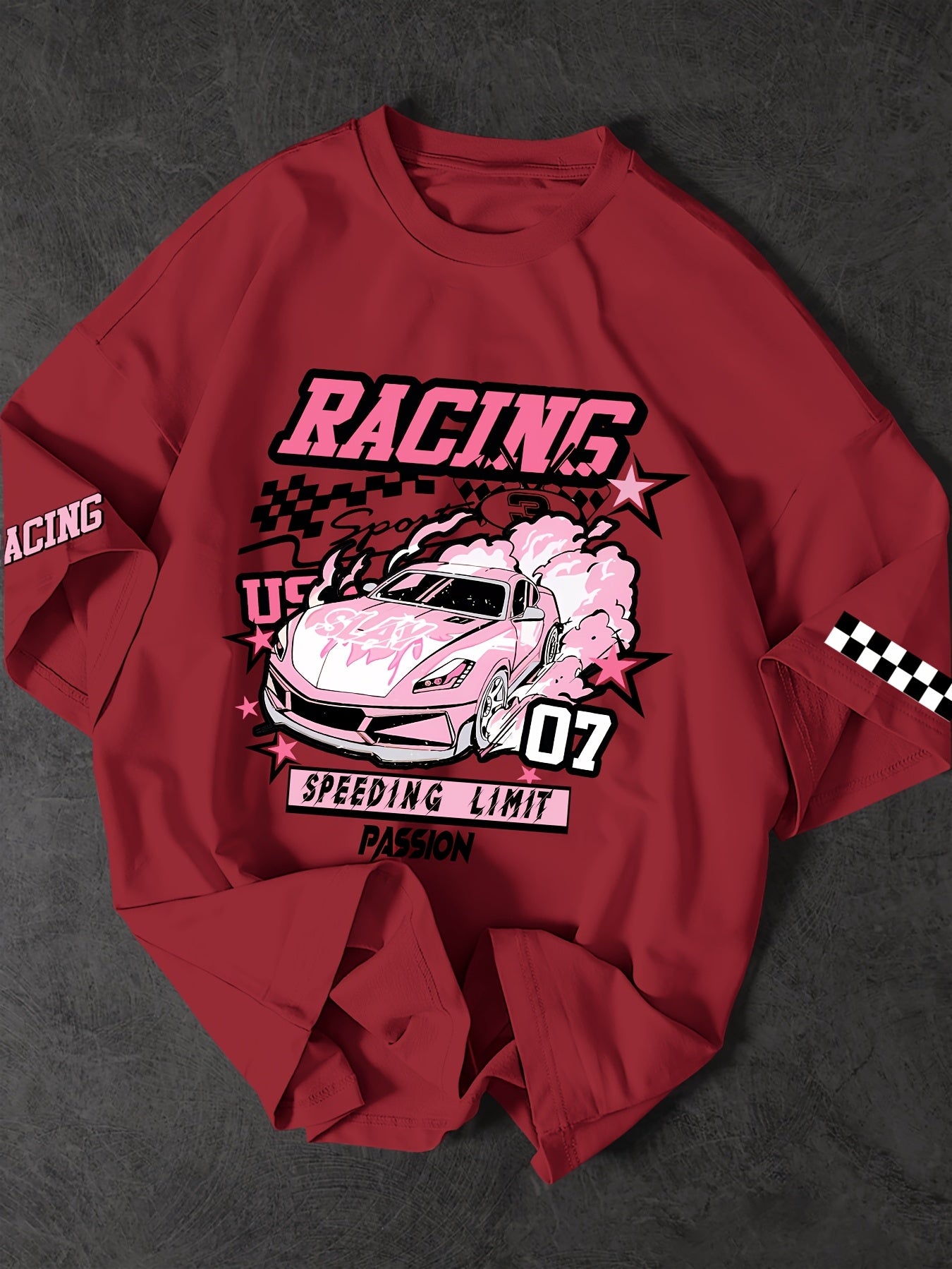 ROGUENATION Street Fashion Racing Print Loose Short-Sleeve T-Shirt