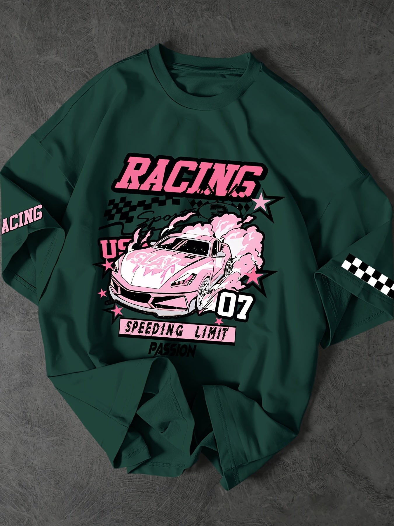 ROGUENATION Street Fashion Racing Print Loose Short-Sleeve T-Shirt