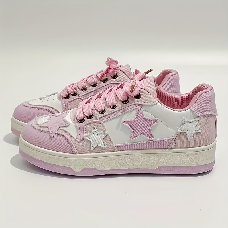 Pink Star-Embroidered Sneakers