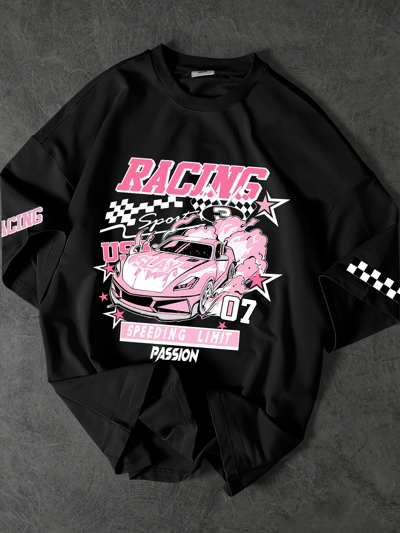 ROGUENATION Street Fashion Racing Print Loose Short-Sleeve T-Shirt