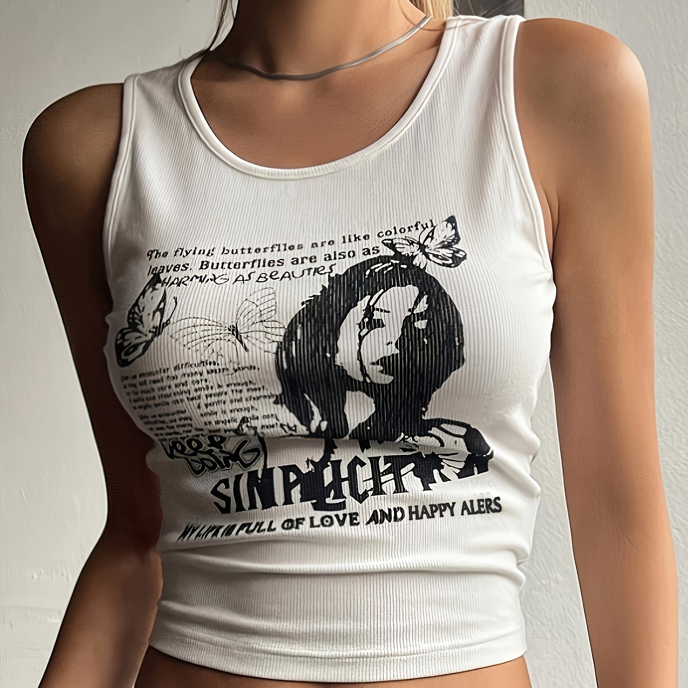 FASHIONBRICK Elegant Slogan & Graphic Print Crop Top