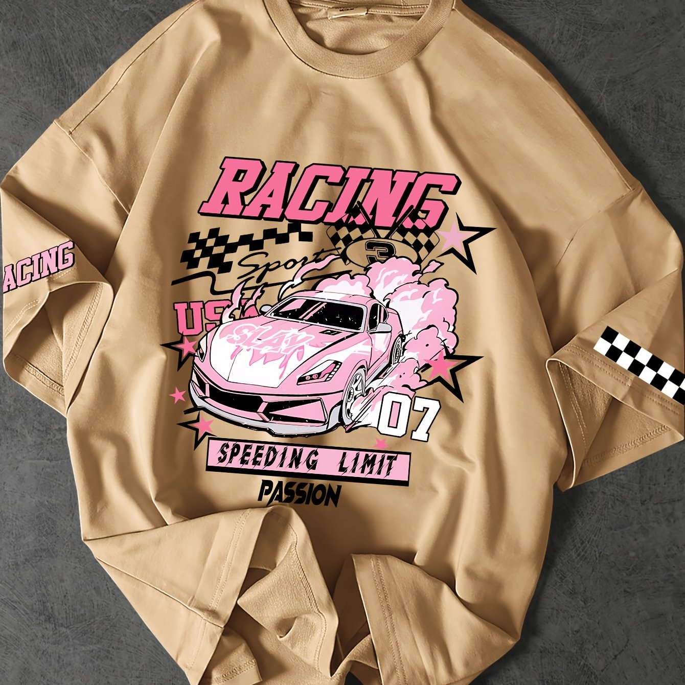 ROGUENATION Street Fashion Racing Print Loose Short-Sleeve T-Shirt