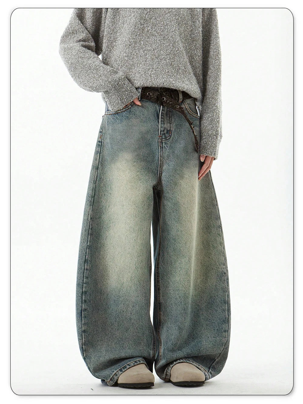 Blue Wide-Leg Denim Pants