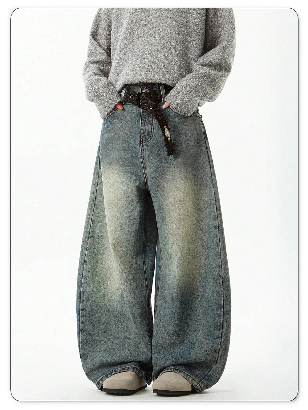 Blue Wide-Leg Denim Pants