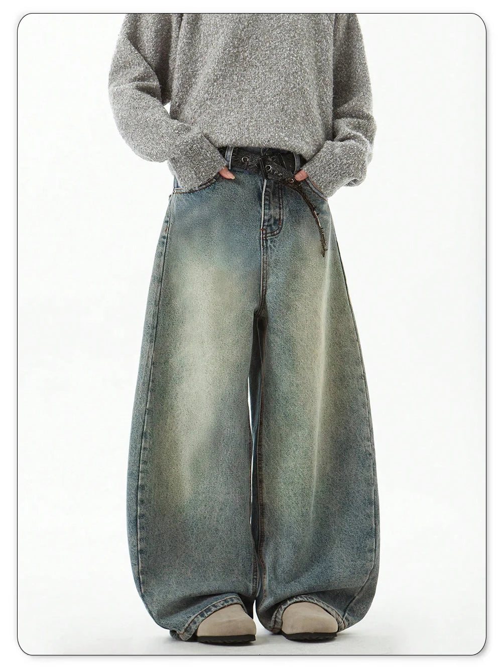 Blue Wide-Leg Denim Pants