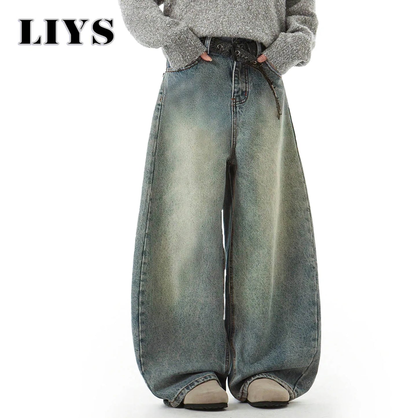 Blue Wide-Leg Denim Pants
