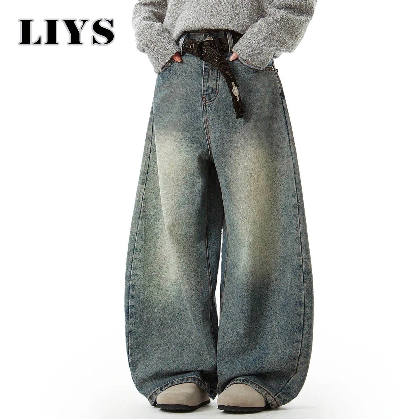 Blue Wide-Leg Denim Pants