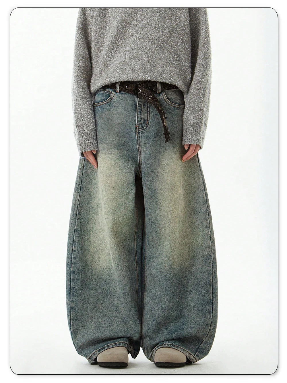 Blue Wide-Leg Denim Pants
