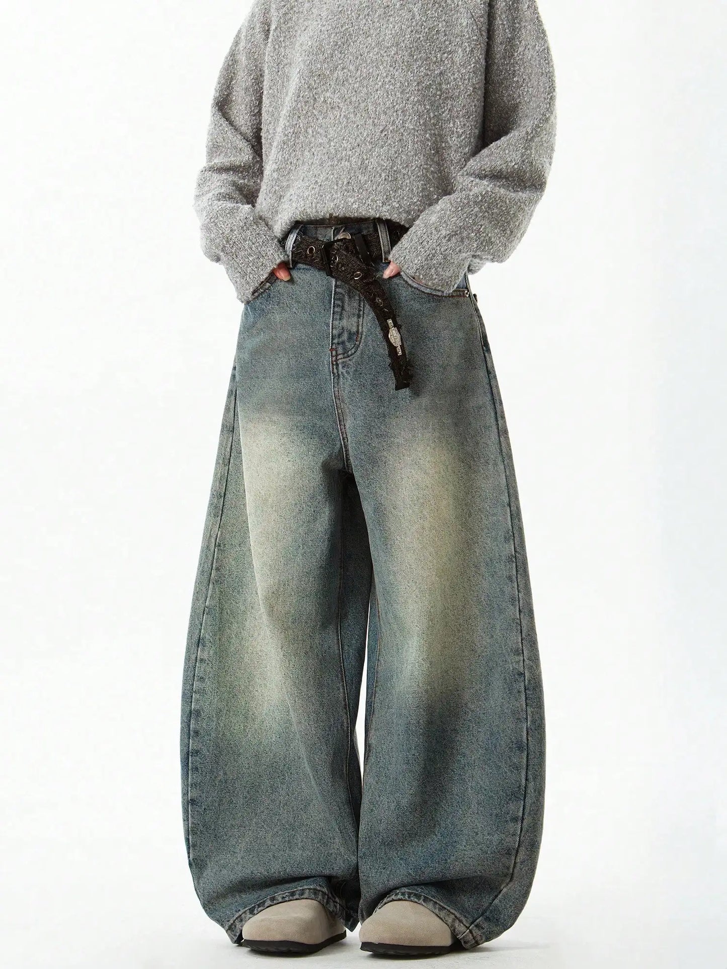 Blue Wide-Leg Denim Pants