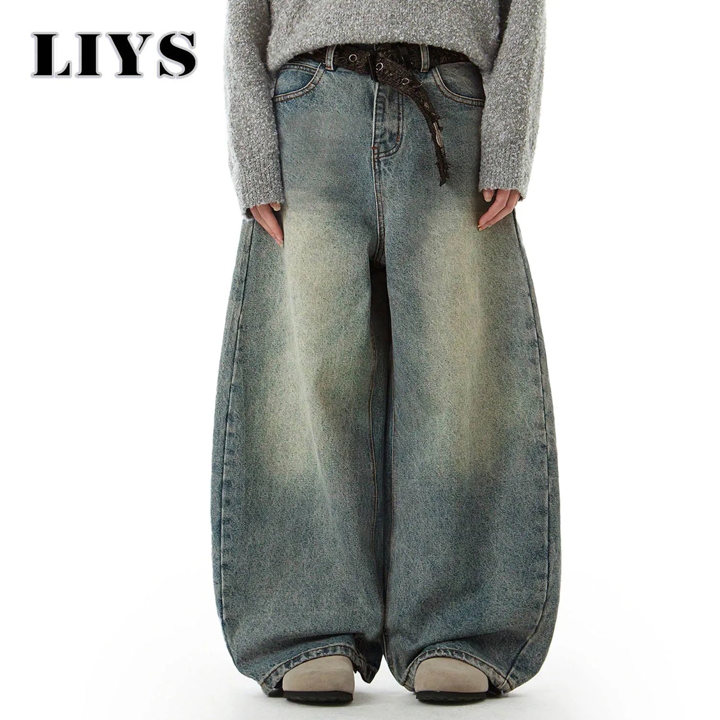 Blue Wide-Leg Denim Pants
