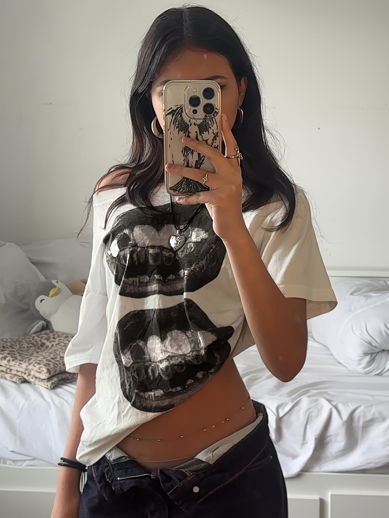 HOOD PHANTOM Printed Off-Shoulder Pure T-Shirt