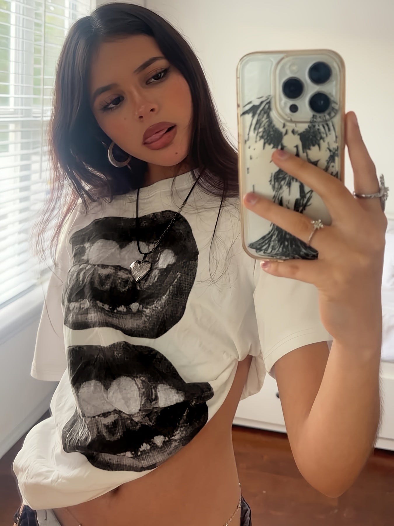 HOOD PHANTOM Printed Off-Shoulder Pure T-Shirt