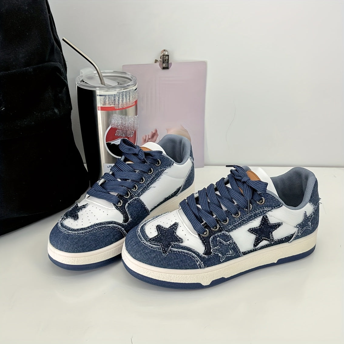 Pink Star-Embroidered Sneakers