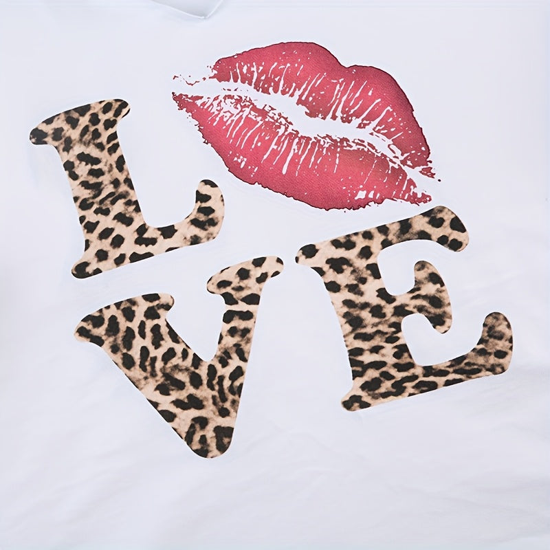 REBEL VIBE Casual V-Neck Short Sleeve T-Shirt with Leopard Print