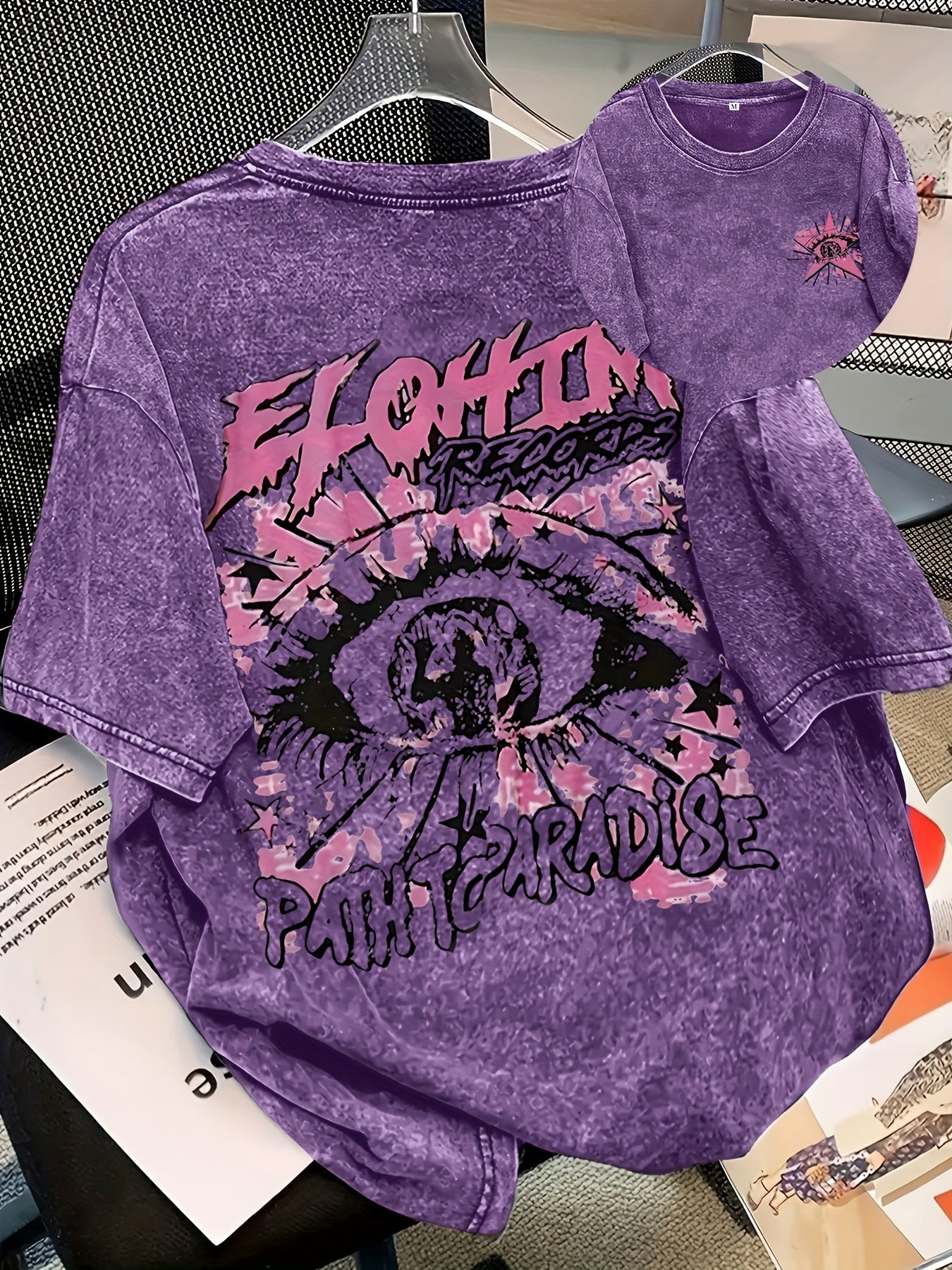 SAVAGESOUL Purple Vintage Washed Casual T-Shirt