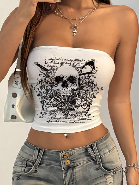 SHADOWDRIP Y2K-Inspired Skull Print Crop Top