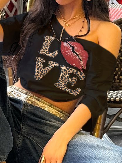 REBEL VIBE Casual V-Neck Short Sleeve T-Shirt with Leopard Print