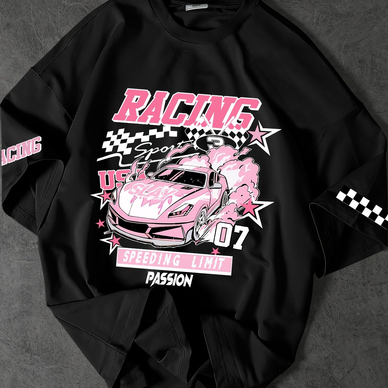 ROGUENATION Street Fashion Racing Print Loose Short-Sleeve T-Shirt
