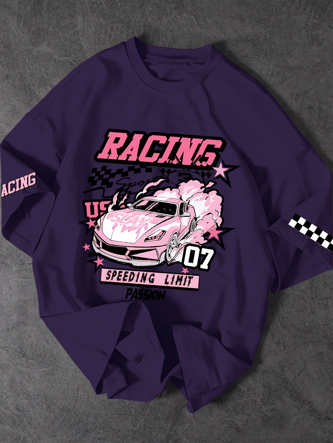 ROGUENATION Street Fashion Racing Print Loose Short-Sleeve T-Shirt