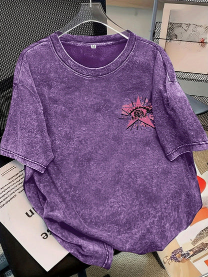 SAVAGESOUL Purple Vintage Washed Casual T-Shirt