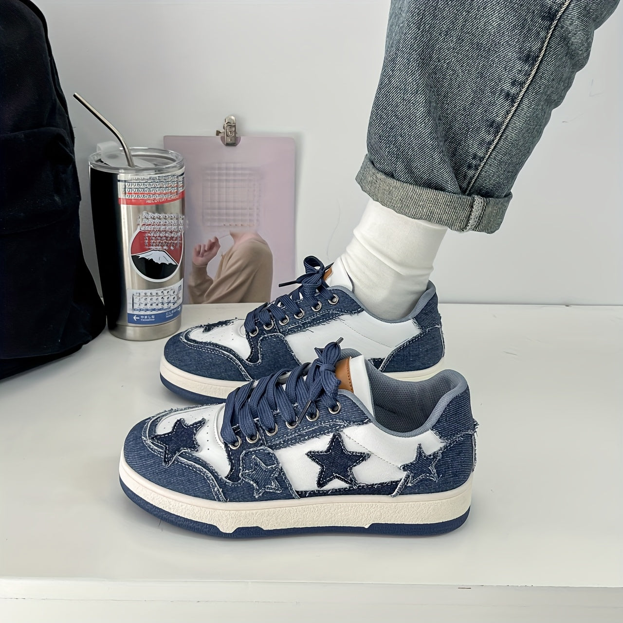 Pink Star-Embroidered Sneakers