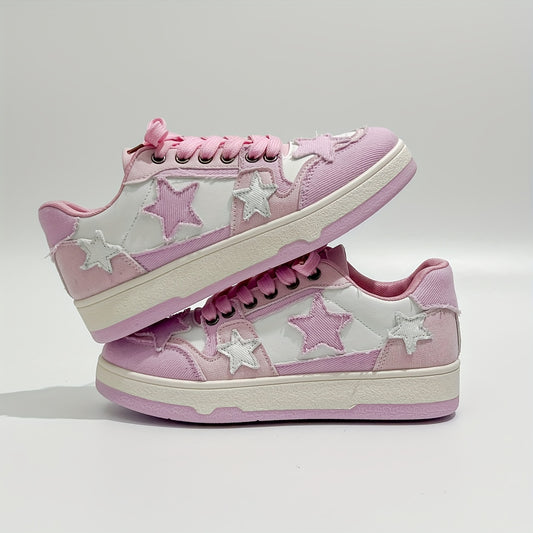 Pink Star-Embroidered Sneakers