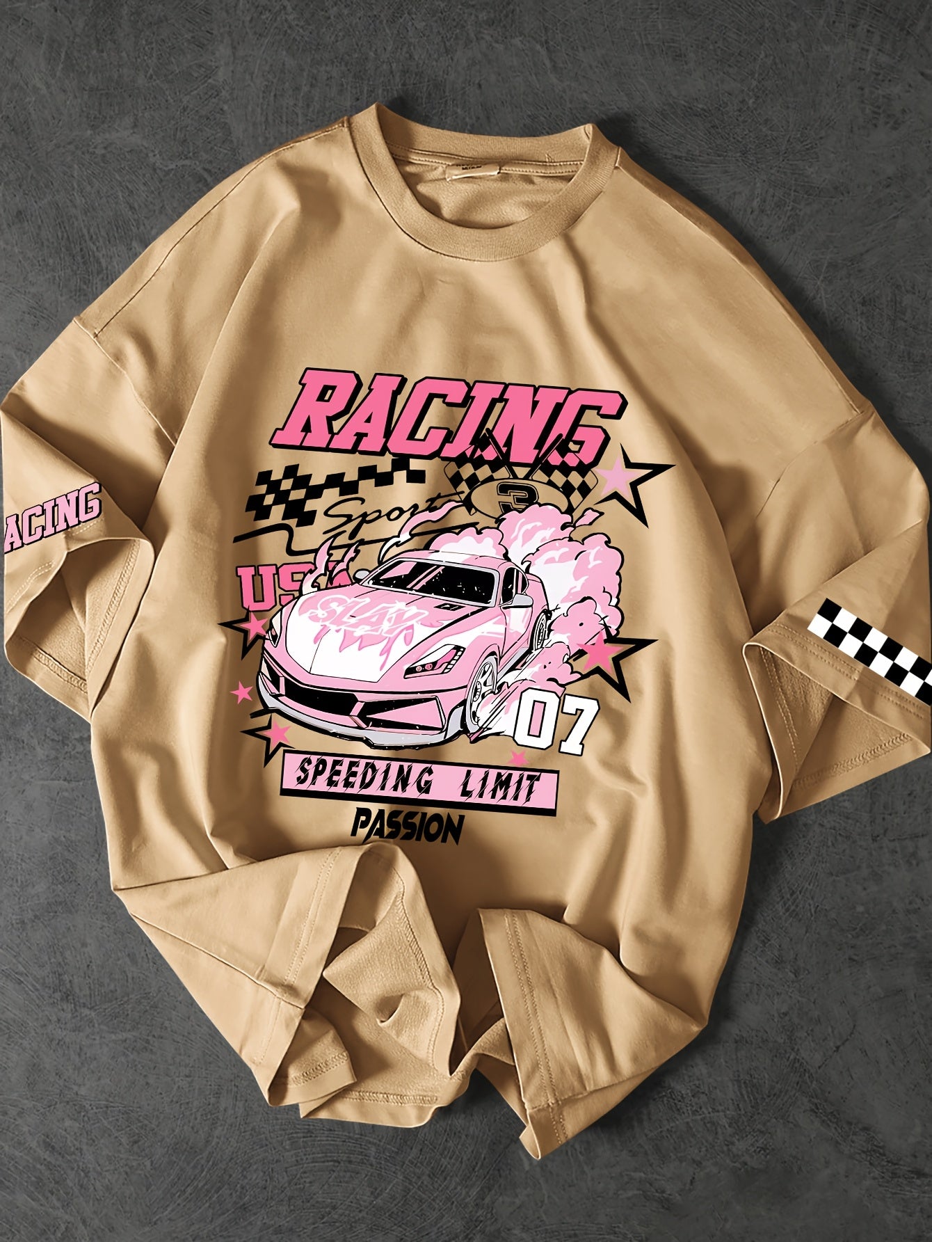 ROGUENATION Street Fashion Racing Print Loose Short-Sleeve T-Shirt