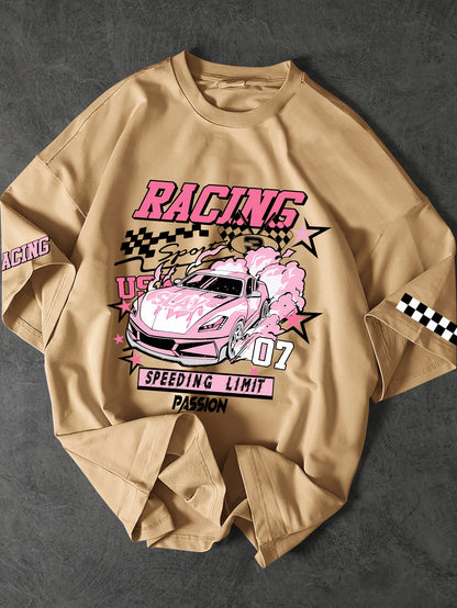 ROGUENATION Street Fashion Racing Print Loose Short-Sleeve T-Shirt