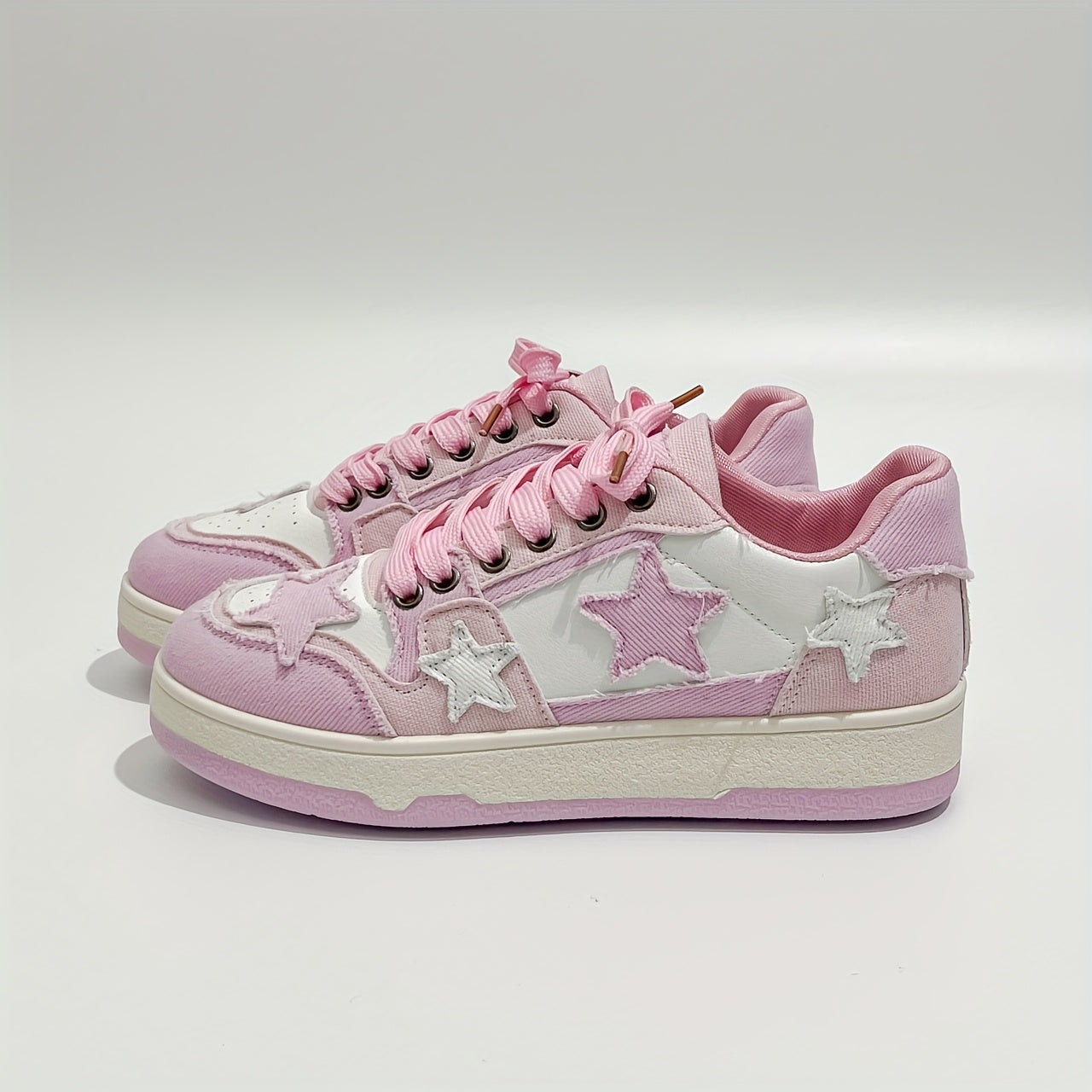 Pink Star-Embroidered Sneakers