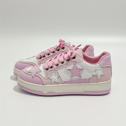 Pink Star-Embroidered Sneakers