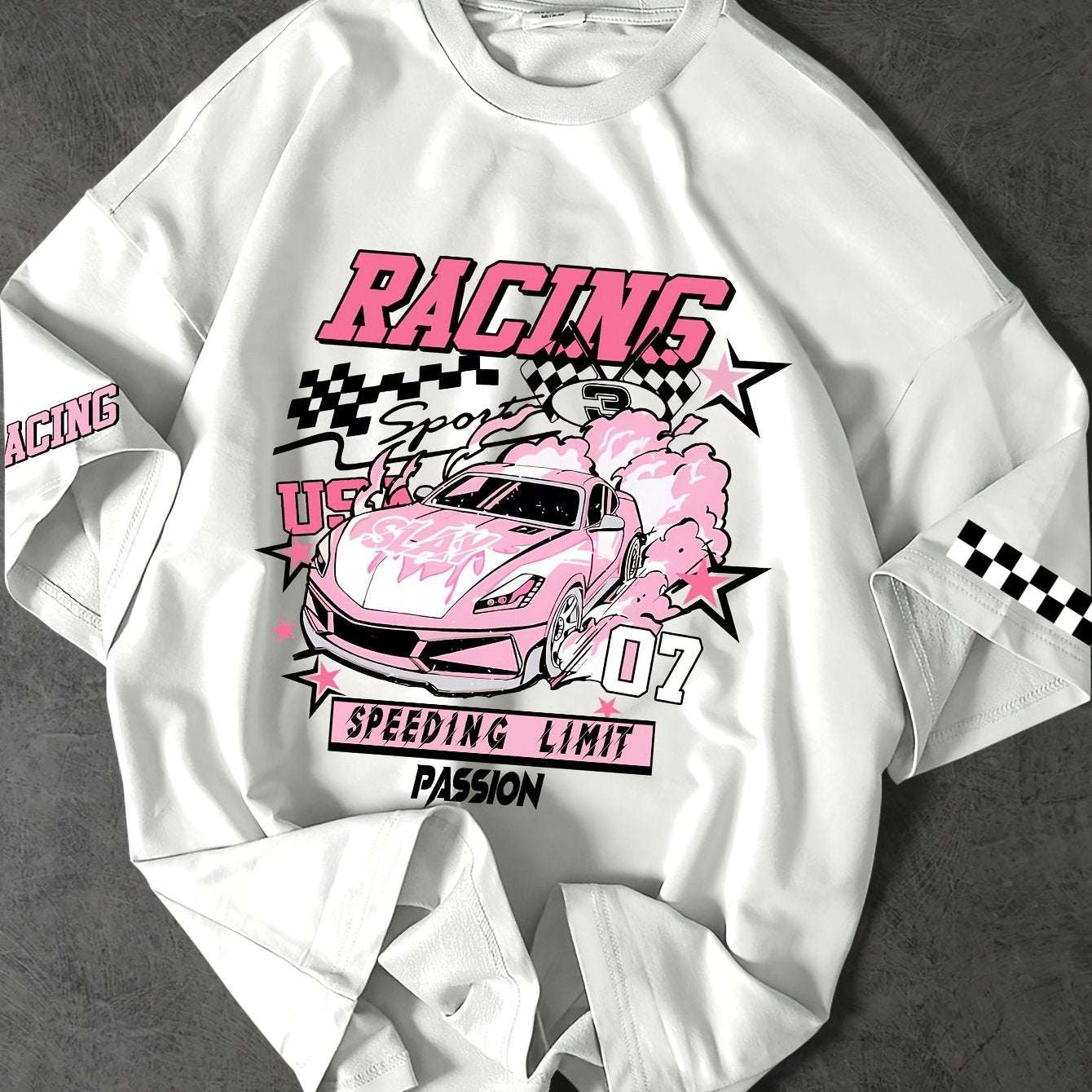 ROGUENATION Street Fashion Racing Print Loose Short-Sleeve T-Shirt