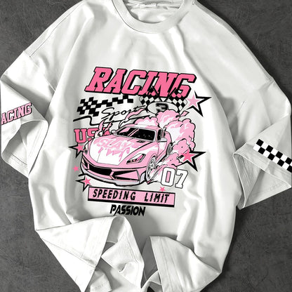 ROGUENATION Street Fashion Racing Print Loose Short-Sleeve T-Shirt