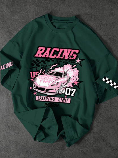 ROGUENATION Street Fashion Racing Print Loose Short-Sleeve T-Shirt