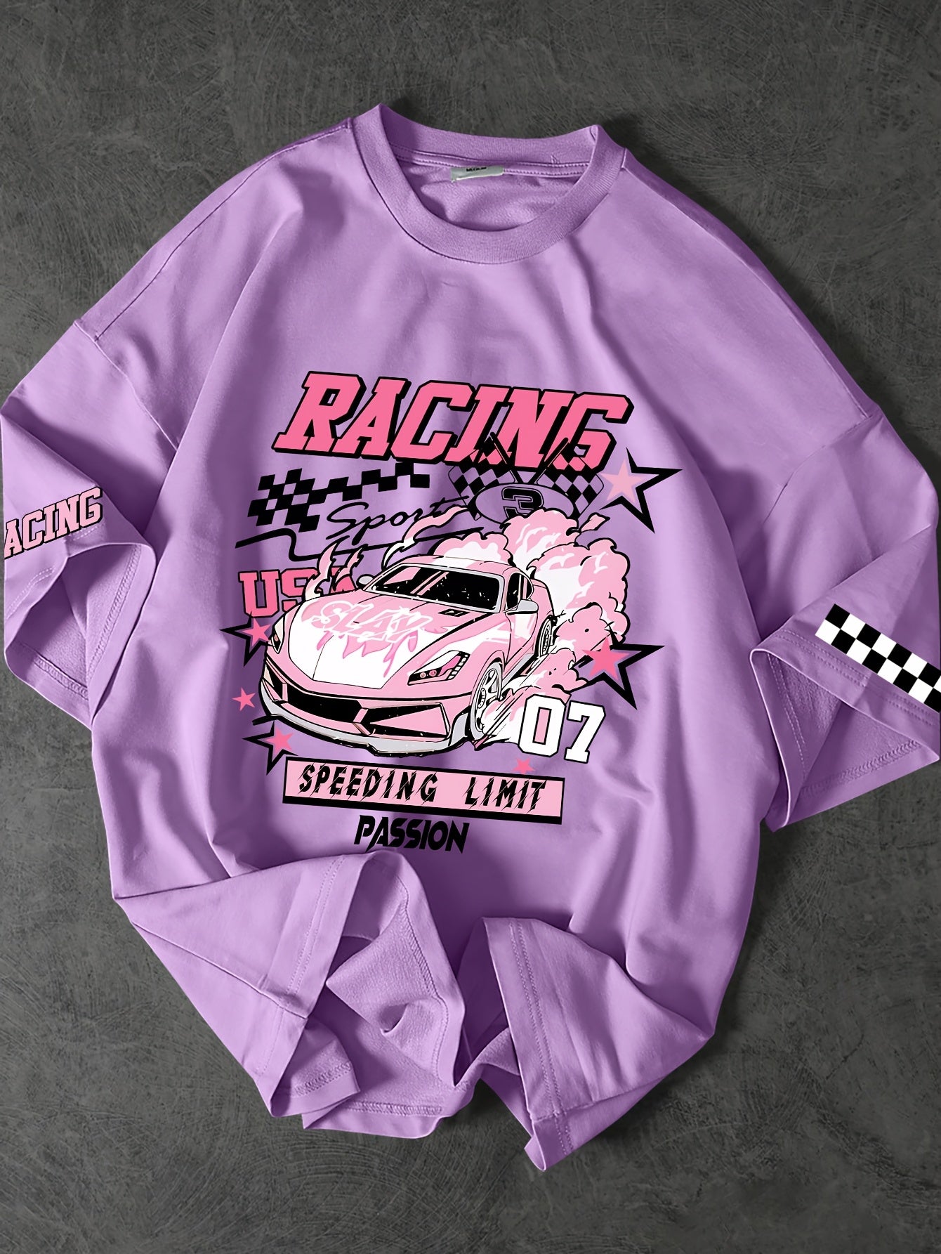 ROGUENATION Street Fashion Racing Print Loose Short-Sleeve T-Shirt