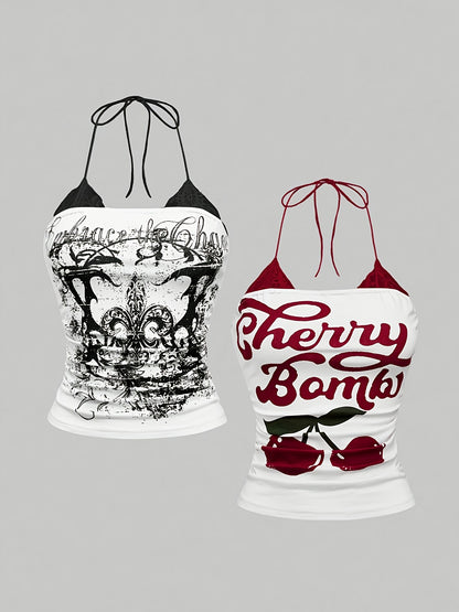 CHERRY VENOM New Fashionable Elegant Lace-Up Neckline Top