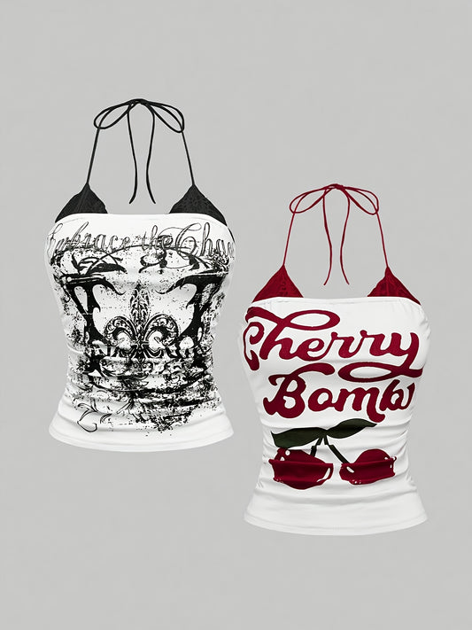 CHERRY VENOM New Fashionable Elegant Lace-Up Neckline Top