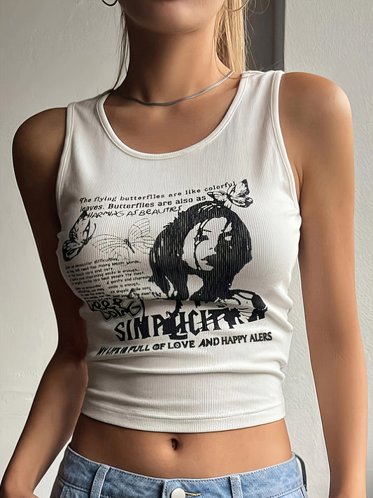 FASHIONBRICK Elegant Slogan & Graphic Print Crop Top