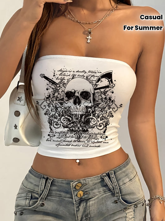 SHADOWDRIP Y2K-Inspired Skull Print Crop Top