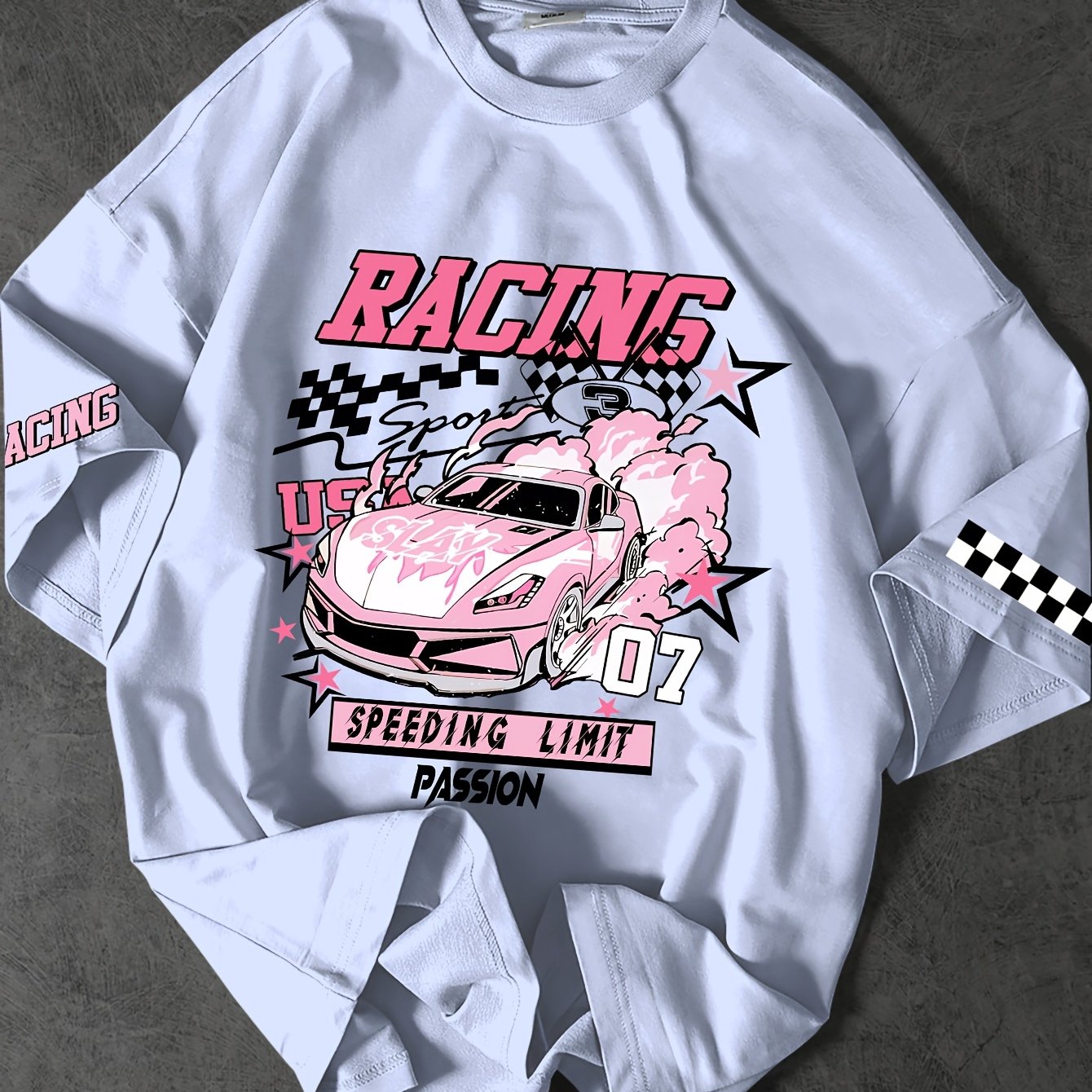 ROGUENATION Street Fashion Racing Print Loose Short-Sleeve T-Shirt
