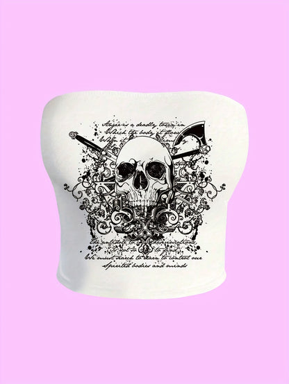 SHADOWDRIP Y2K-Inspired Skull Print Crop Top