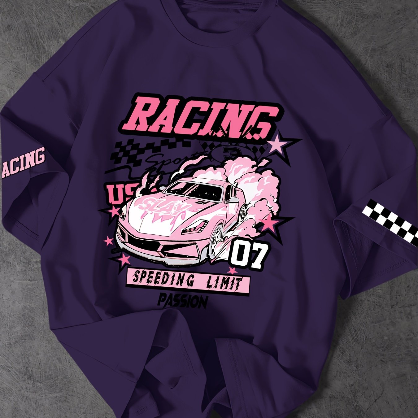 ROGUENATION Street Fashion Racing Print Loose Short-Sleeve T-Shirt