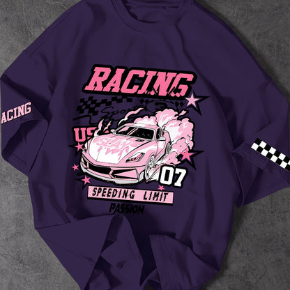ROGUENATION Street Fashion Racing Print Loose Short-Sleeve T-Shirt