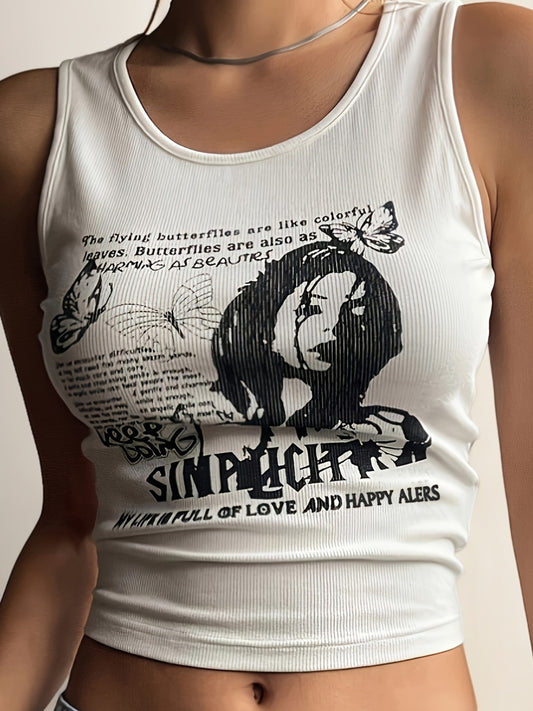 FASHIONBRICK Elegant Slogan & Graphic Print Crop Top