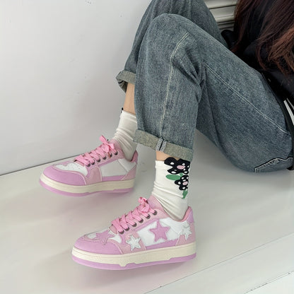 Pink Star-Embroidered Sneakers